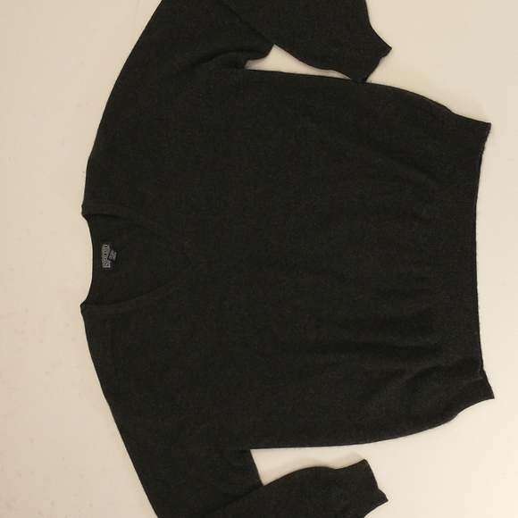 2 Ply Soft Cashmere V Neck Sweater Men's XL Lands End Charcoal Grey Heather Exc